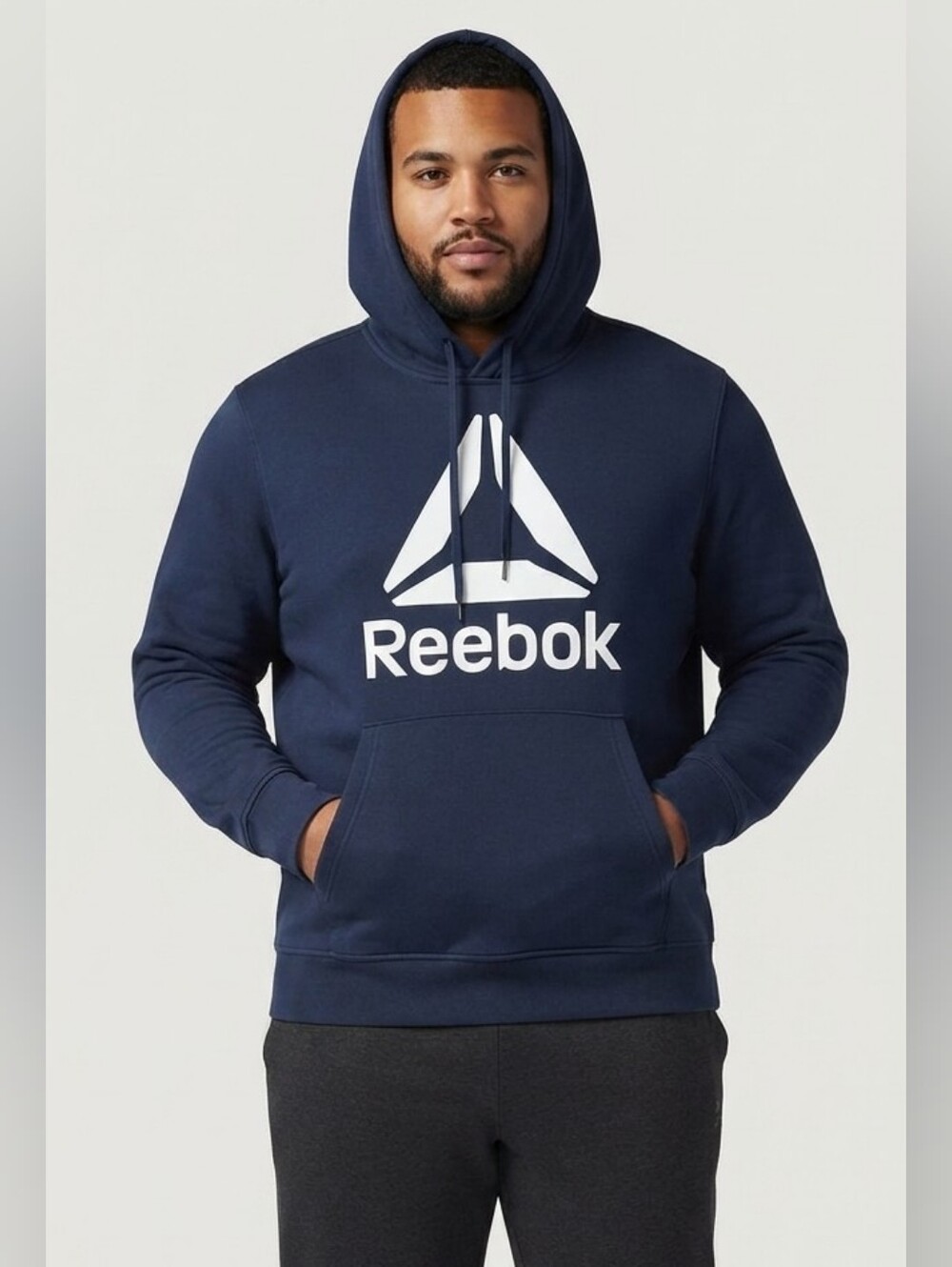 Reebok Men's Dark Blue Logo Pullover Hoodie Sweatshirt Size 2XL EUC
